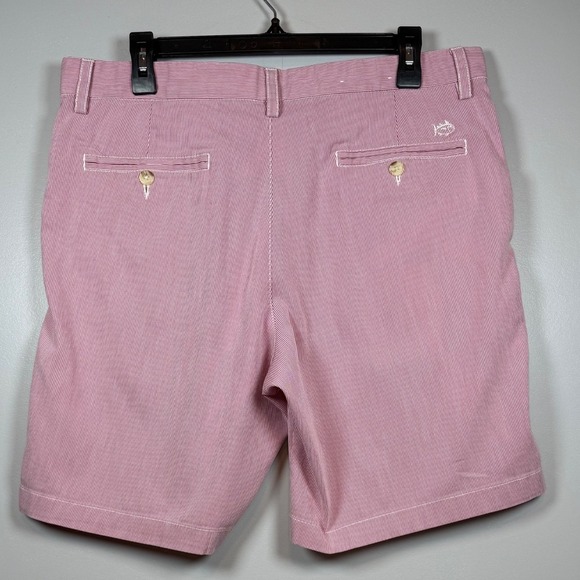 Southern Tide Women's Pink And White Seer Sucker Flat Front Chino Shorts W34 - Picture 2 of 8
